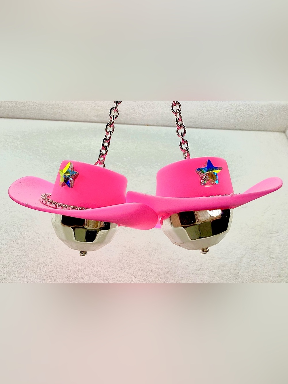 Like New!!! Pink Cowboy Hat DISCO Ball Earrings